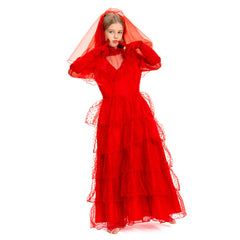Enfant Beetlejuice Beetle Juice Lydia Mariée Rouge Robe Cosplay Costume