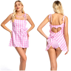 Adulte 2023 Barbie Rose Robe avec Collier Margot Robbie Barbie Cosplay Costume