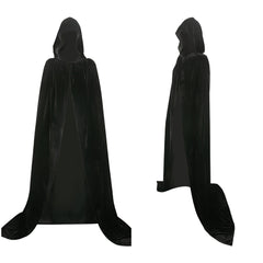 Femme Sorcière Cape à Capuche en Velours Noire/Verte Cosplay Costume