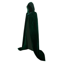 Femme Sorcière Cape à Capuche en Velours Noire/Verte Cosplay Costume