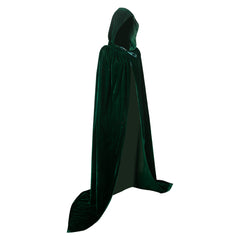 Femme Sorcière Cape à Capuche en Velours Noire/Verte Cosplay Costume