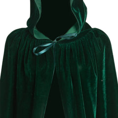 Femme Sorcière Cape à Capuche en Velours Noire/Verte Cosplay Costume