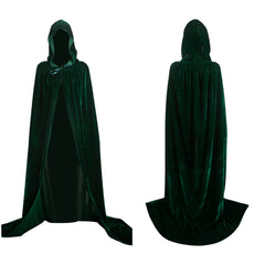 Femme Sorcière Cape à Capuche en Velours Noire/Verte Cosplay Costume