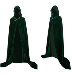 Femme Sorcière Cape à Capuche en Velours Noire/Verte Cosplay Costume