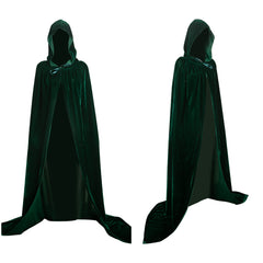Femme Sorcière Cape à Capuche en Velours Noire/Verte Cosplay Costume