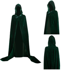 Femme Sorcière Cape à Capuche en Velours Noire/Verte Cosplay Costume