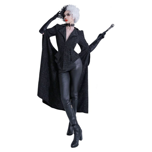 Film Cruella Emma Stone Cruella Manteau Noir Cosplay Costume