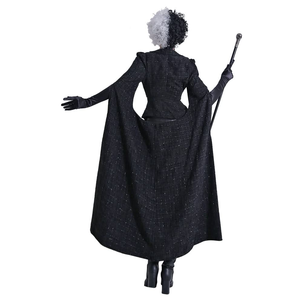 Film Cruella Emma Stone Cruella Manteau Noir Cosplay Costume