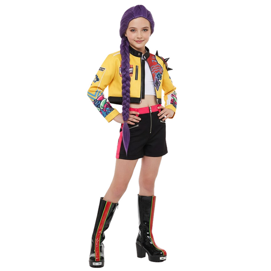 Enfant KPop Demon Hunters(2025) Huntrix Rumi Tenue Jaune et Noire Cosplay Costume