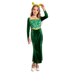 Enfant Shrek Princess Fiona Robe Verte Cosplay Costume
