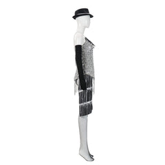 Cosplay Costume Satine Moulin Rouge Comédie Musicale Cosplay Robe Argentée et Noire Femme