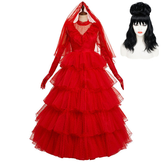 Adulte Beetlejuice Beetle Juice Lydia Mariée Rouge Robe Cosplay Costume Ver.A