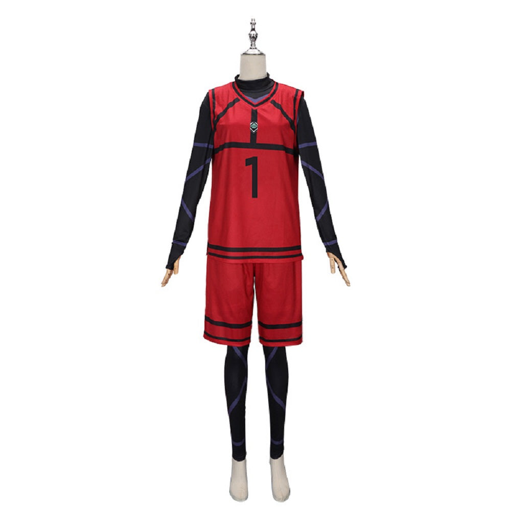 Blue Lock Itoshi Rin Ensemble de T-shirt Rouge Cosplay Costume