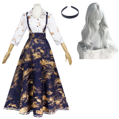 Cosplay Costume Clea Clair Obscur:Expedition 33 Jeu Cosplay Robe Noire et Jaune Femme Perruque Serre tete