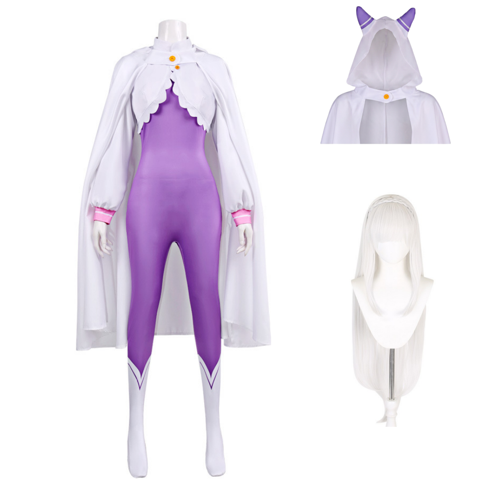 Cosplay Costume Emilia Re Zero Saison 4 The Stars that Inscry the Present(2026) Anime Cosplay Combinaison Violette Femme Perruque
