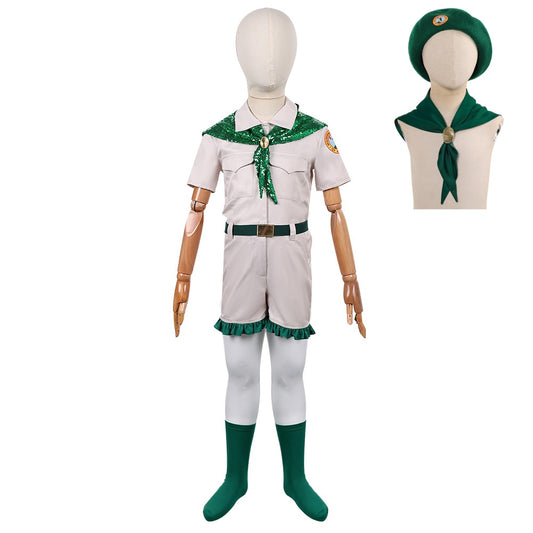 Cosplay Costume Enfant Scout Troop Beverly Hills(1989) Film Cosplay Uniforme Beige et Vert Chapeau
