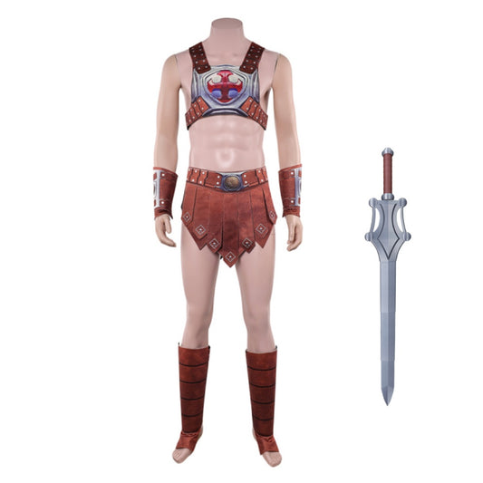 Cosplay Costume He-Man Les Maîtres de l'Univers(2026) Film Cosplay Tenue de Cuir Brune Homme Épée