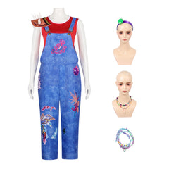 Cosplay Costume Jo Forgotten Island(2026) Film Cosplay Tenue Bleue et Rouge Femme Serretete Collier Bracelet