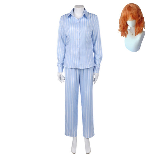 Cosplay Costume Nami One Piece Live Action 2(2026) TV Cosplay Tenue à Rayures Bleues Femme Perruque