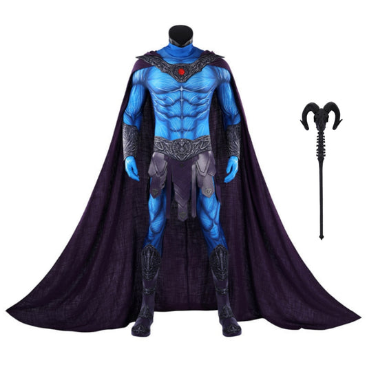 Cosplay Costume Skeleton King Les Maîtres de l'Univers(2026) Film Cosplay Combinaison Bleue Homme Ver.2 Baguette