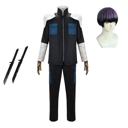 Cosplay Costume Soshiro Hoshina Kaiju No.8 Anime Cosplay Tenue Noire Homme Perruque Couteau