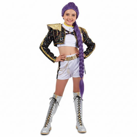 Enfant KPop Demon Hunters(2025) Huntrix Zoey Golden Tenue Noire Cosplay Costume