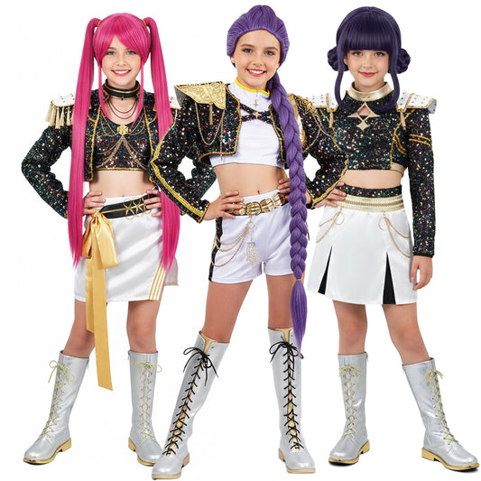 Enfant KPop Demon Hunters Huntrix Rumi Mira Zoey Golden Tenue Noire Cosplay Costume