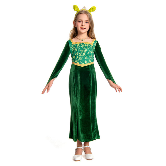 Enfant Shrek Princess Fiona Robe Verte Cosplay Costume