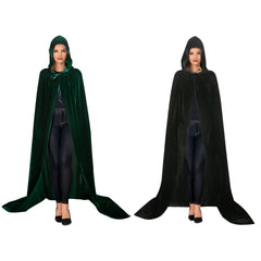 Femme Sorcière Cape à Capuche en Velours Noire/Verte Cosplay Costume