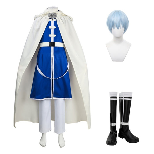 Frieren: Beyond Journey's End Himmel Tenue Bleue et Blanche Cosplay Costume Chaussures Perruque