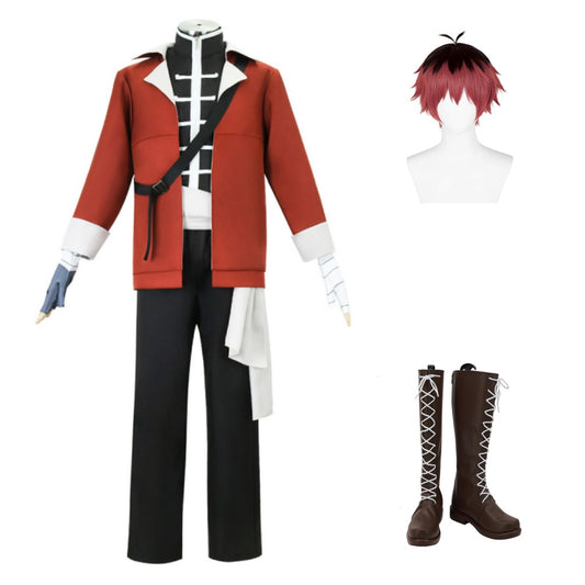 Frieren: Beyond Journey's End Stark Tenue Rouge et Noire Cosplay Costume Perruque Chaussures