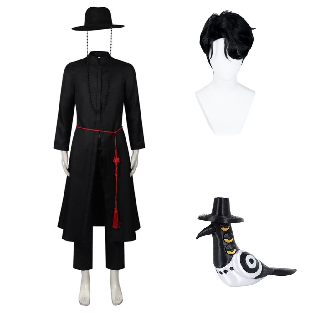 KPop Demon Hunters(2025) The Saja Boys Jinu Saja Demon Tenue Noire Cosplay Costume Perruque Ver.2