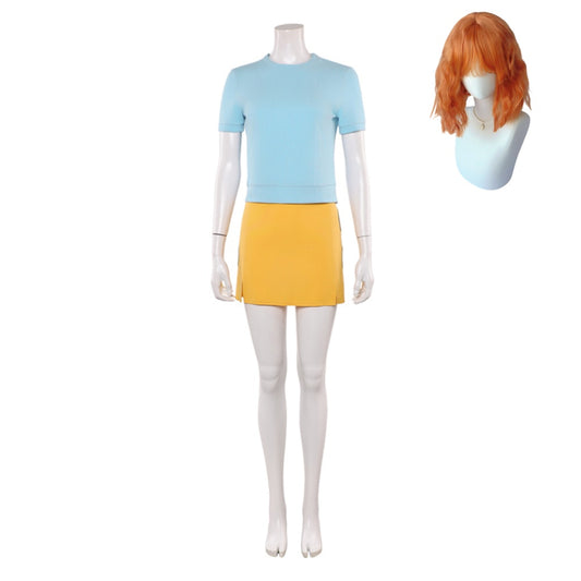 One Piece Live Action 2(2026) Nami Tenue Bleue et Jaune Cosplay Costume Perruque