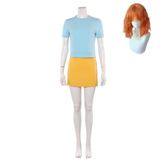 One Piece Live Action 2(2026) Nami Tenue Bleue et Jaune Cosplay Costume Perruque