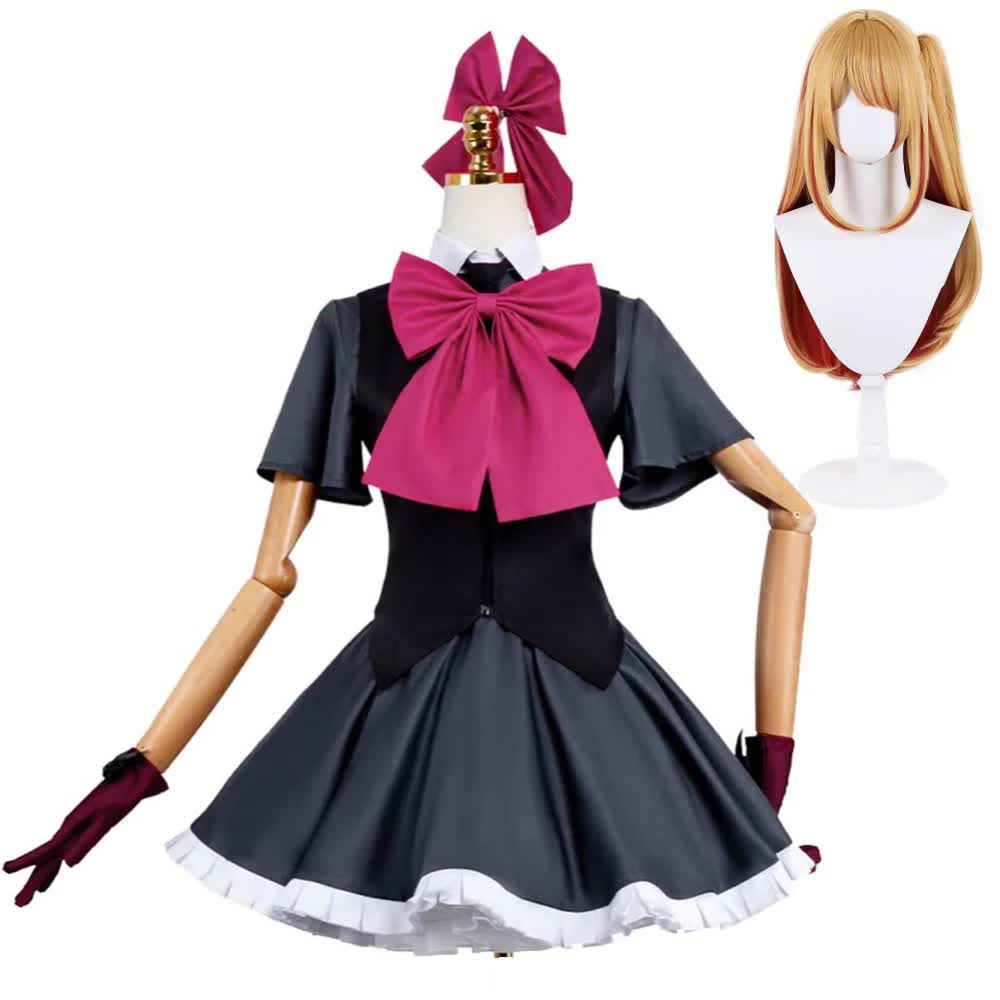Oshi No Ko 3(2026) Ruby Hoshino Robe Rouge et Noire Cosplay Costume Perruque