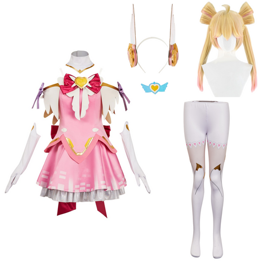 Overwatch 2 Juno Magical Girl Tenue Rose Cosplay Costume Perruque Serre-tete