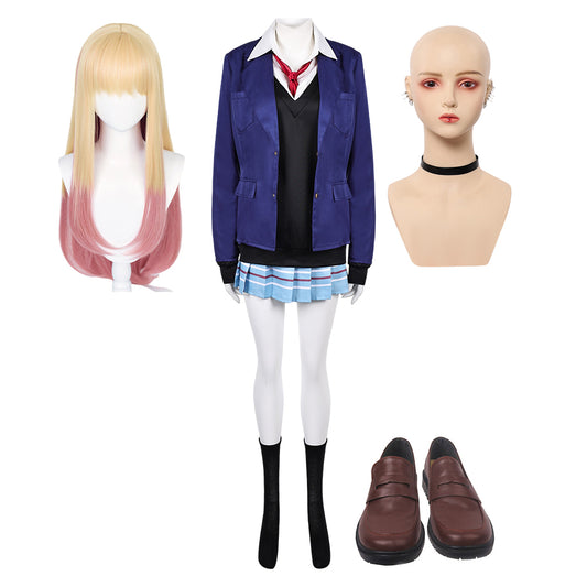 Sexy Cosplay Doll 2(2025) Kitagawa Marin Uniforme Bleu et Noire Cosplay Costume Perruque Collier Chaussures