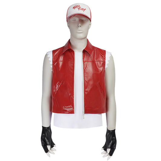 Street Fighter 6 Terry Bogard Haut Blanc+Gilet Rouge+Chapeau Cosplay Costume