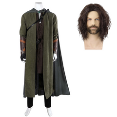 The Lord of The Rings Aragorn Tenue Verte de Luxe Cosplay Costume Perruque