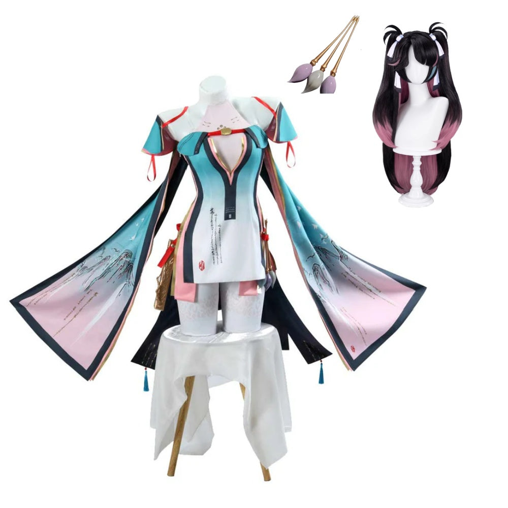 Wuthering Waves Zhezhi Tenue Blanche et Bleue Cosplay Costume
