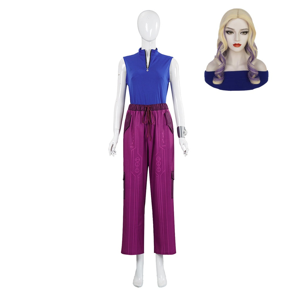 Zombies 4(2025) Addison Tenue Bleue et Violette Cosplay Costume Perruque