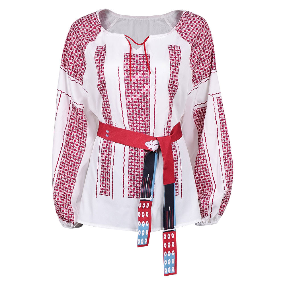 ABBA Femme Anni-Frid Lyngstad 1970s Chemise Rouge et Blanche Costume Vintage