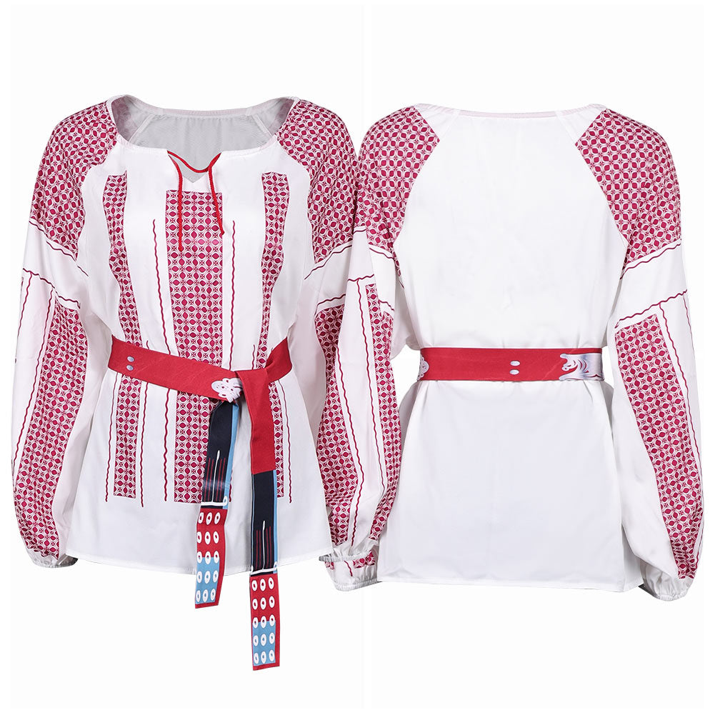 ABBA Femme Anni-Frid Lyngstad 1970s Chemise Rouge et Blanche Costume Vintage