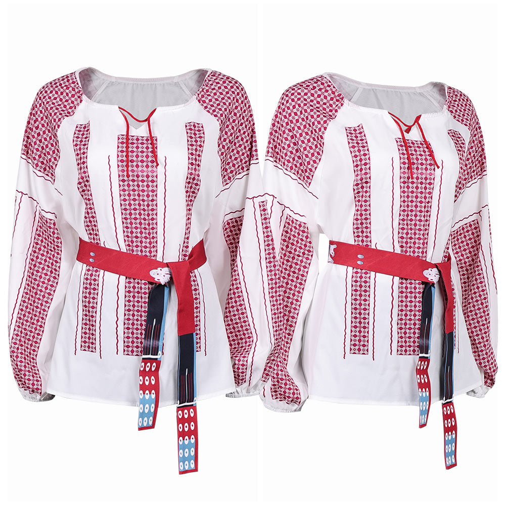 ABBA Femme Anni-Frid Lyngstad 1970s Chemise Rouge et Blanche Costume Vintage