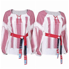 ABBA Femme Anni-Frid Lyngstad 1970s Chemise Rouge et Blanche Costume Vintage