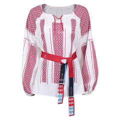 ABBA Femme Anni-Frid Lyngstad 1970s Chemise Rouge et Blanche Costume Vintage