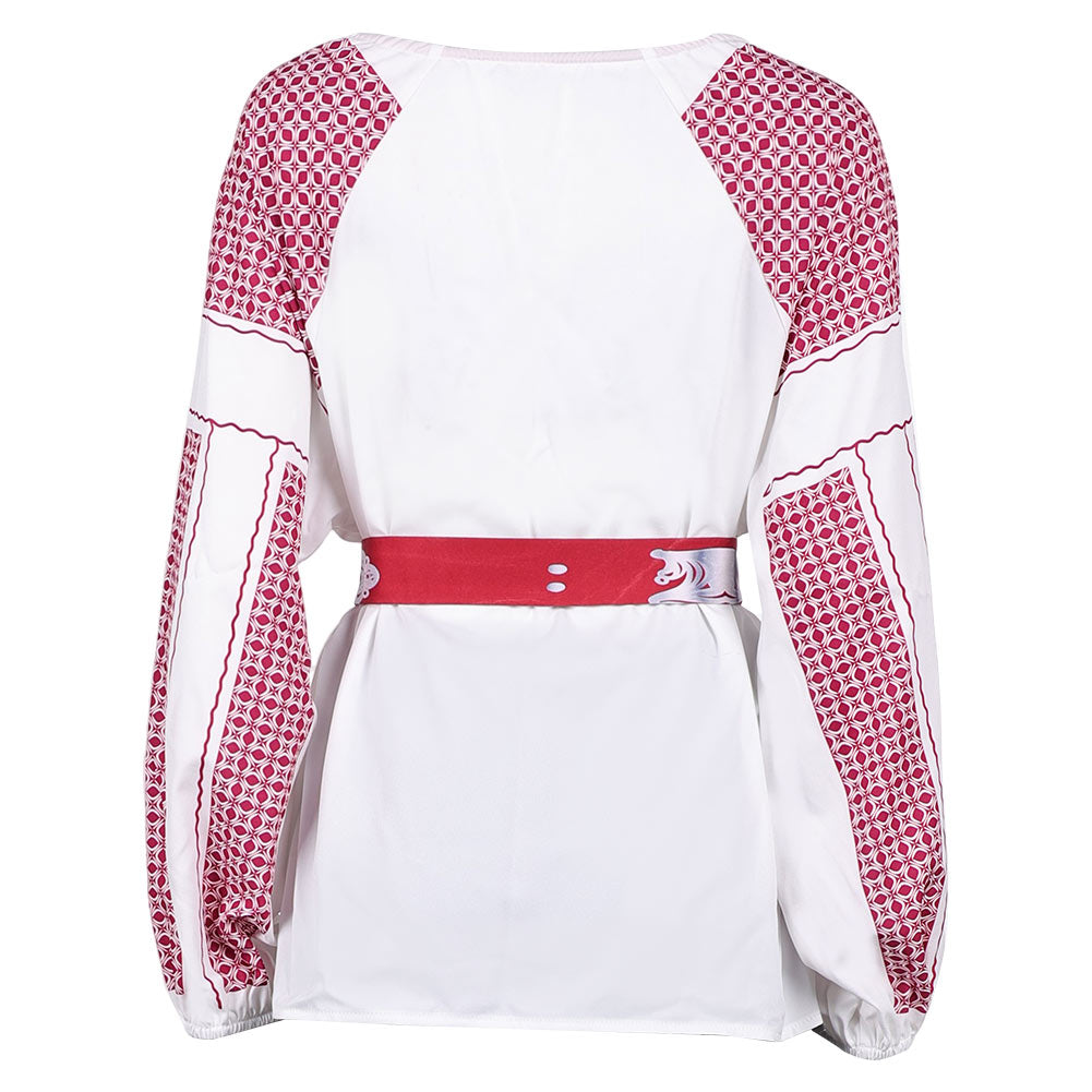 ABBA Femme Anni-Frid Lyngstad 1970s Chemise Rouge et Blanche Costume Vintage