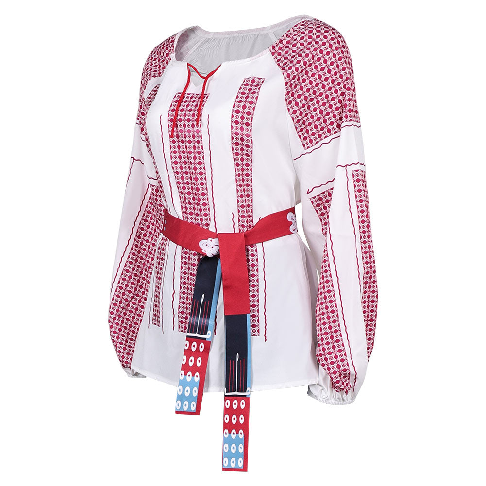 ABBA Femme Anni-Frid Lyngstad 1970s Chemise Rouge et Blanche Costume Vintage