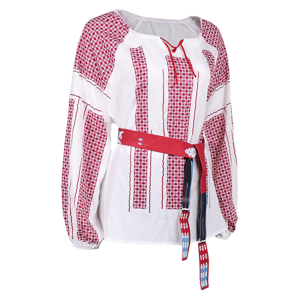 ABBA Femme Anni-Frid Lyngstad 1970s Chemise Rouge et Blanche Costume Vintage