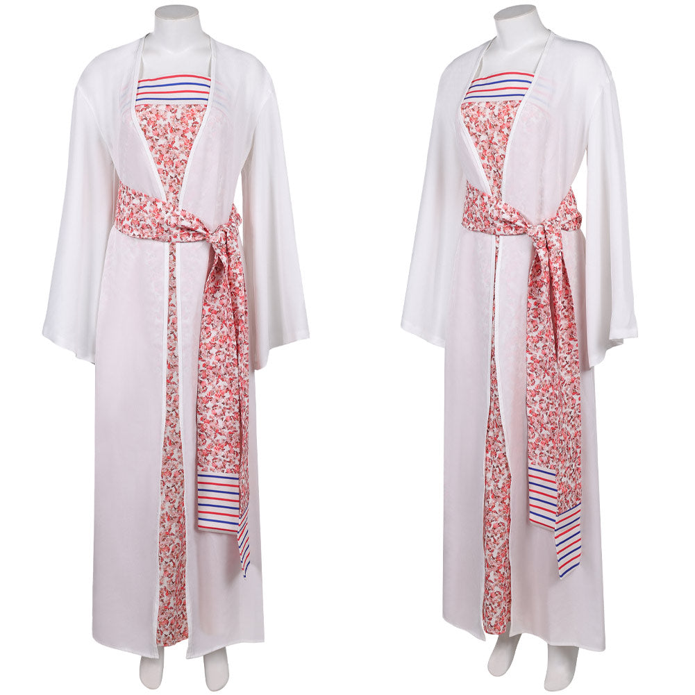 ABBA Femme Anni-Frid Lyngstad 1970s Robe Rose et Blanche Costume Vintage